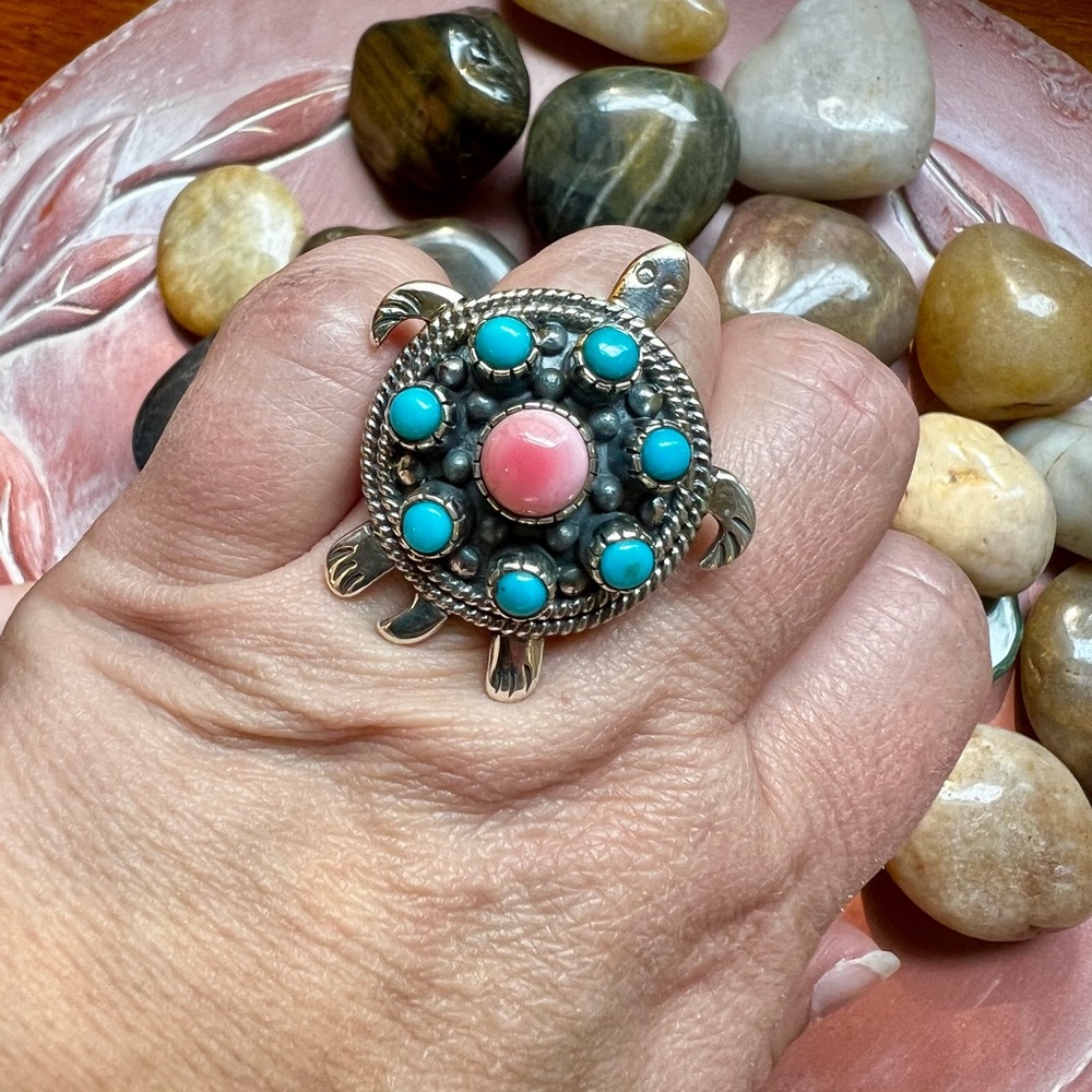 Southwestern Statement Turtle Ring With Kingman T… - image 5